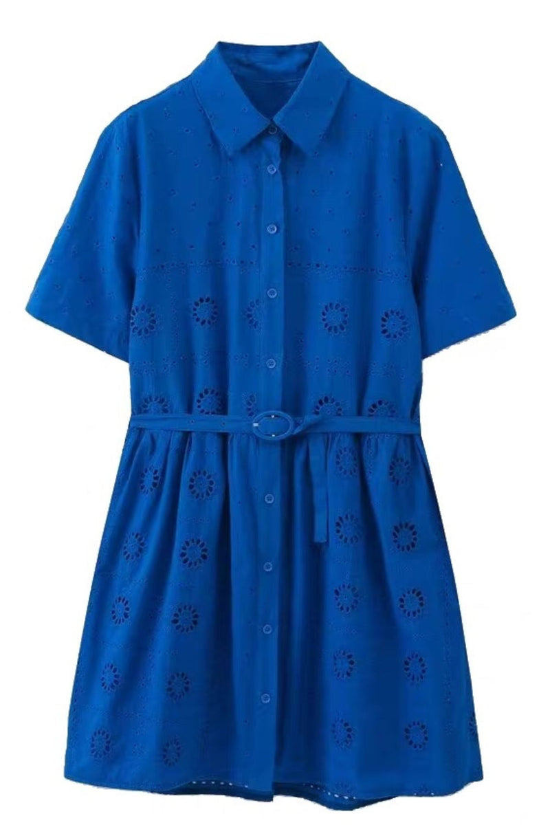 CELIA Broderie Eyelet Shirt Dress (Cobalt Blue)