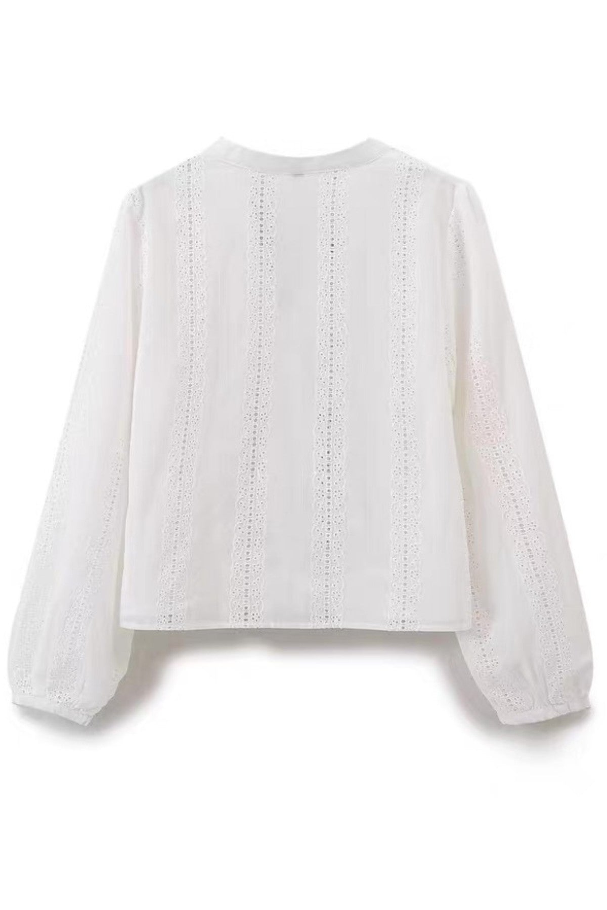 THEA Embroidered V-Neck Eyelet Blouse (White)