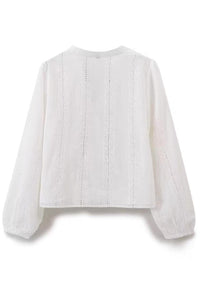 THEA Embroidered V-Neck Eyelet Blouse (White)
