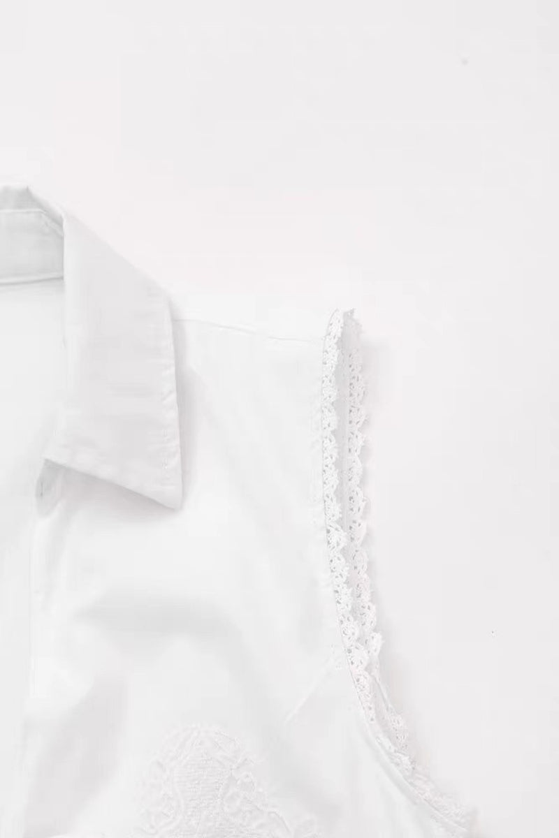 TALIA Embroidered Poplin Lace-Up Mini Dress (White)