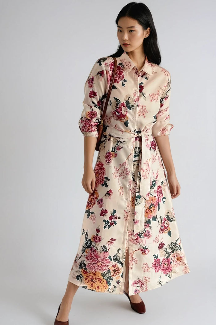 ADARA Floral Maxi Shirt Dress w/ Sash