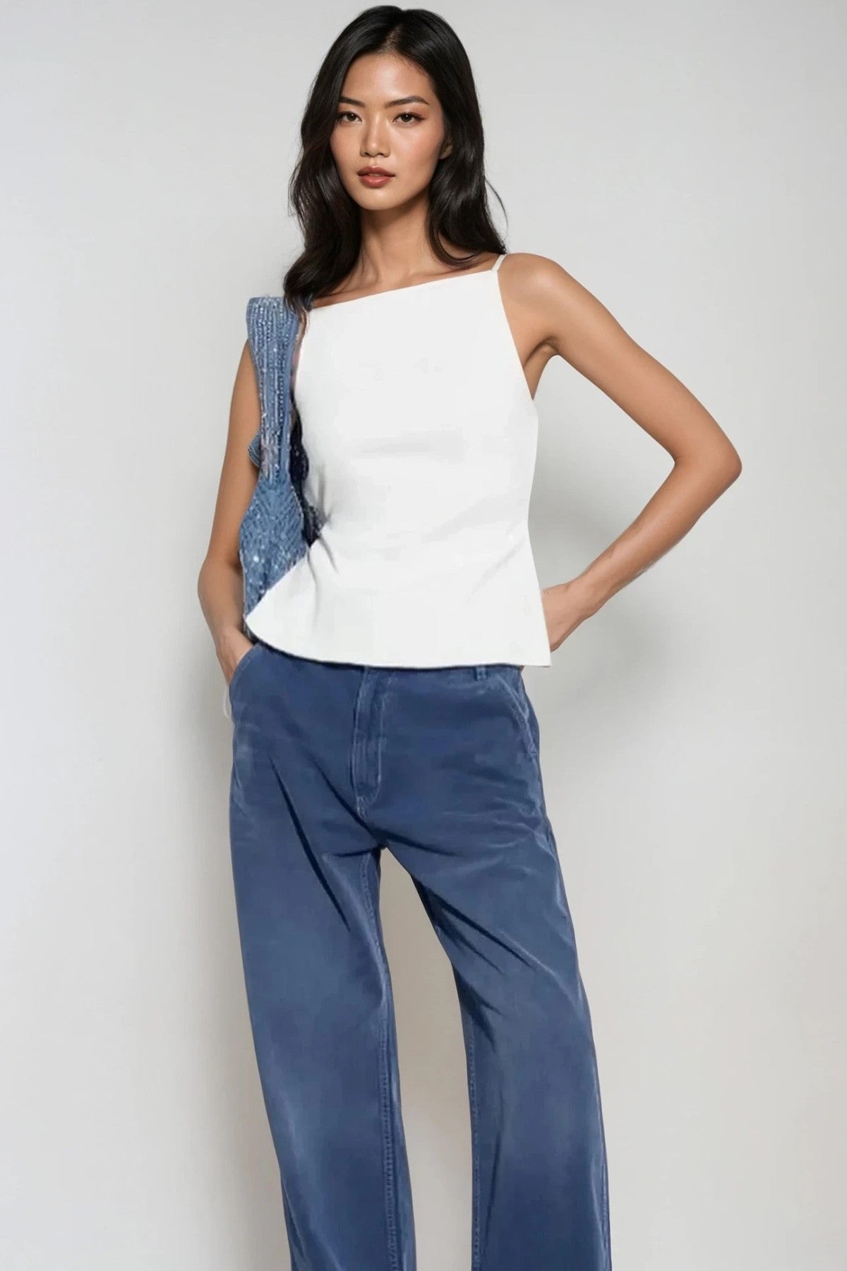 CLEO Backless Square-Neck Cami Top (White)