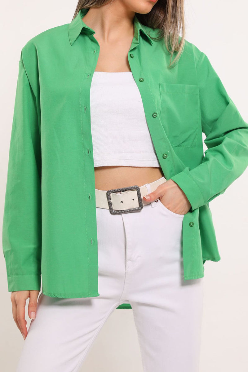 ESTHER Oversized Button-Down Pocket Shirt (Cool Green)