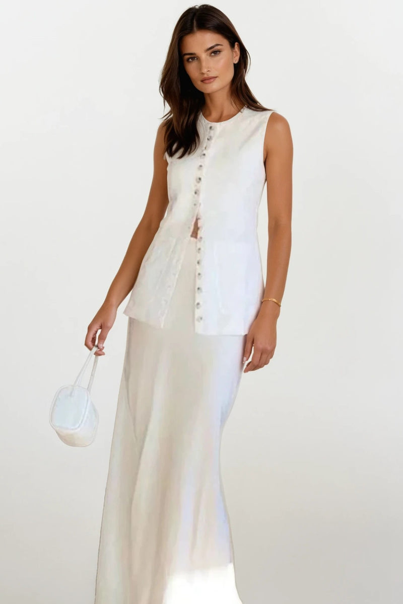 RAYA Linen Buttoned Vest Top (White)