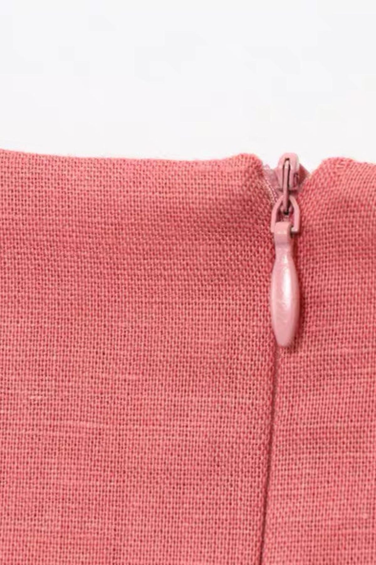 SOLENE Linen Button-Front Midi Dress (Coral Pink)