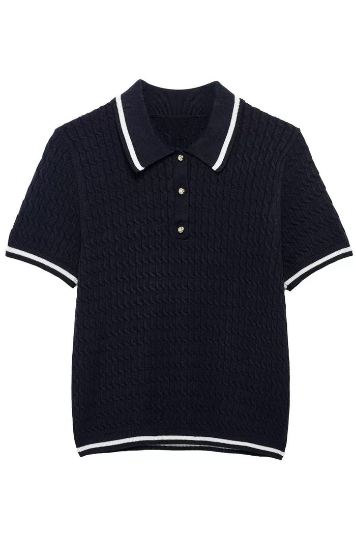 ALBA Cable Knit Polo (Deep Navy)