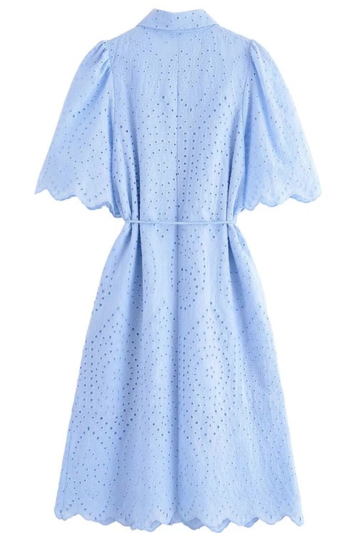 ODETTE Broderie Eyelet Midi Dress with Rope Tie (Powder Blue)