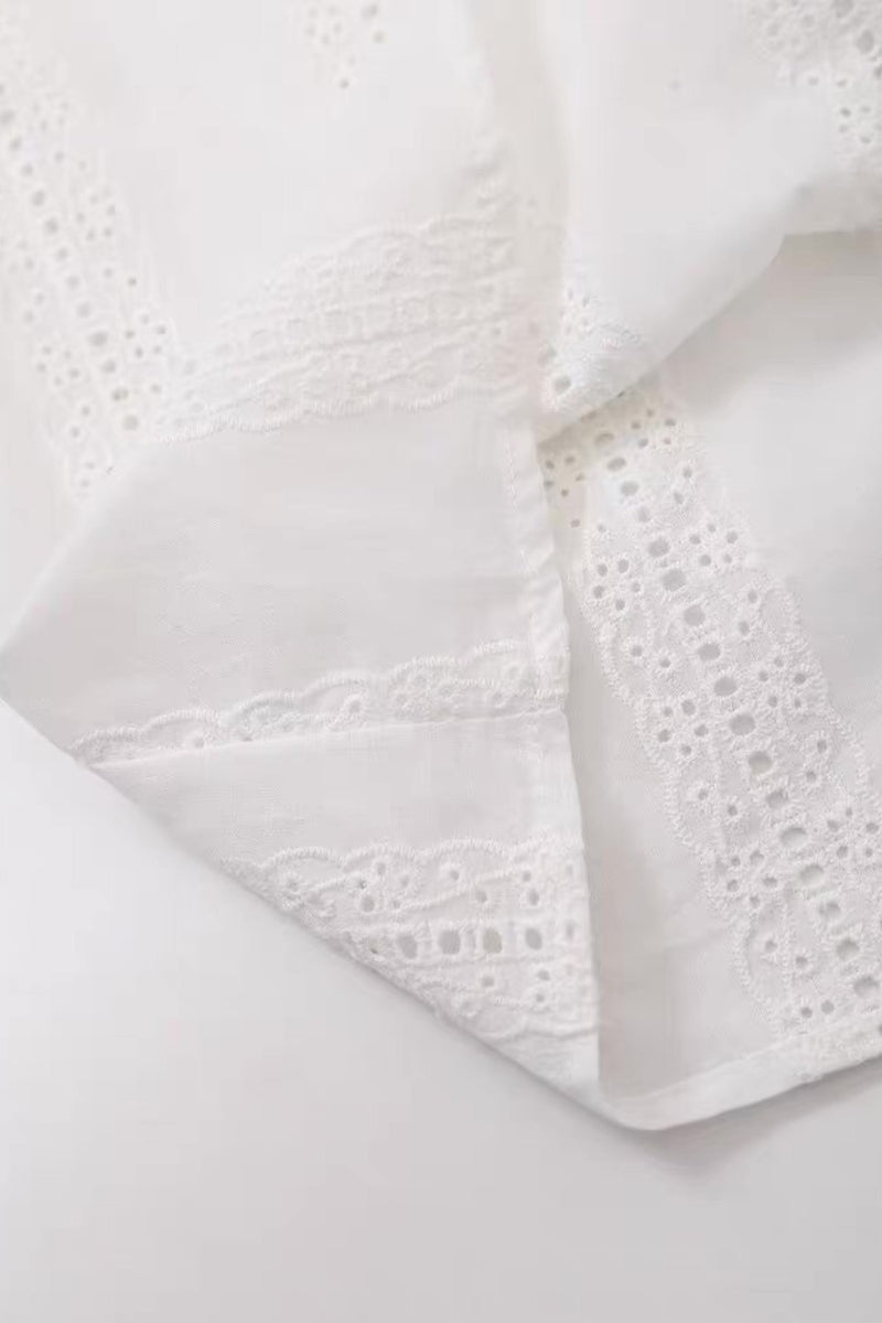 THEA Embroidered V-Neck Eyelet Blouse (White)