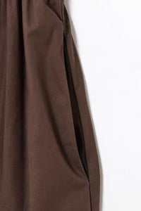 CELINE Smocked Waist Cotton Midi Dress with Pockets(Espresso Brown)