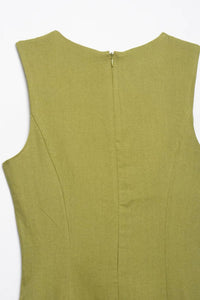 SOLENE Linen Button-Front Midi Dress (Olive Green)