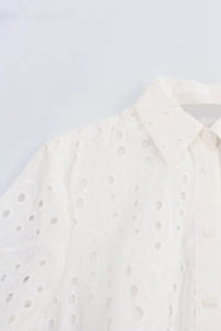 ELISA Button-Down Eyelet Mini Dress (White)