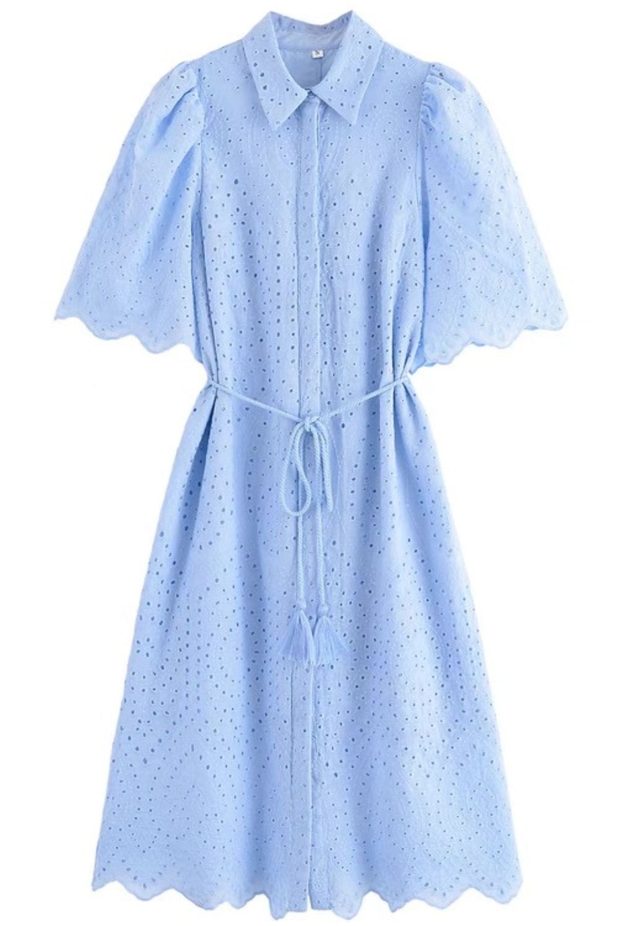 ODETTE Broderie Eyelet Midi Dress with Rope Tie (Powder Blue)
