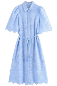 ODETTE Broderie Eyelet Midi Dress with Rope Tie (Powder Blue)