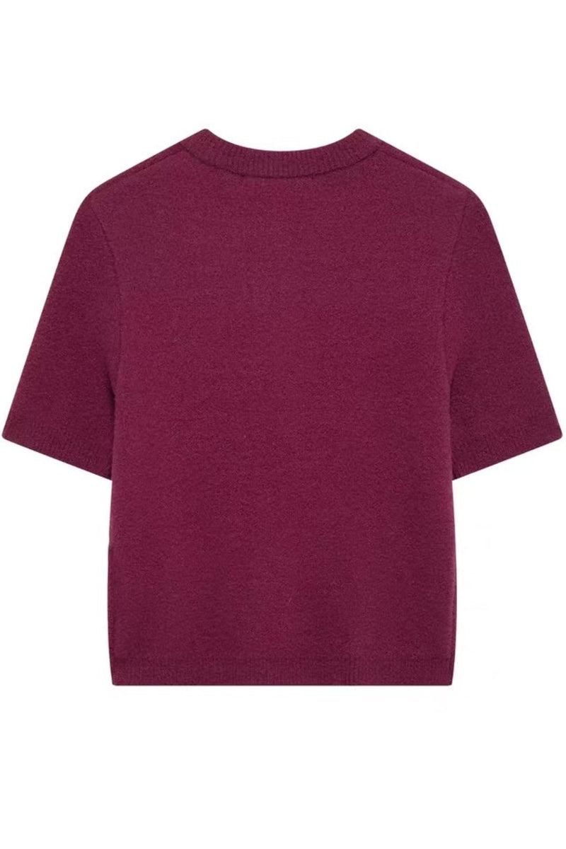 COLETTE Bow-Button Knit Cardigan Top (Burgundy Red)