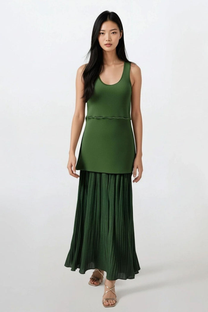 INARA Knit Pleated Maxi Dress (Forest Green)