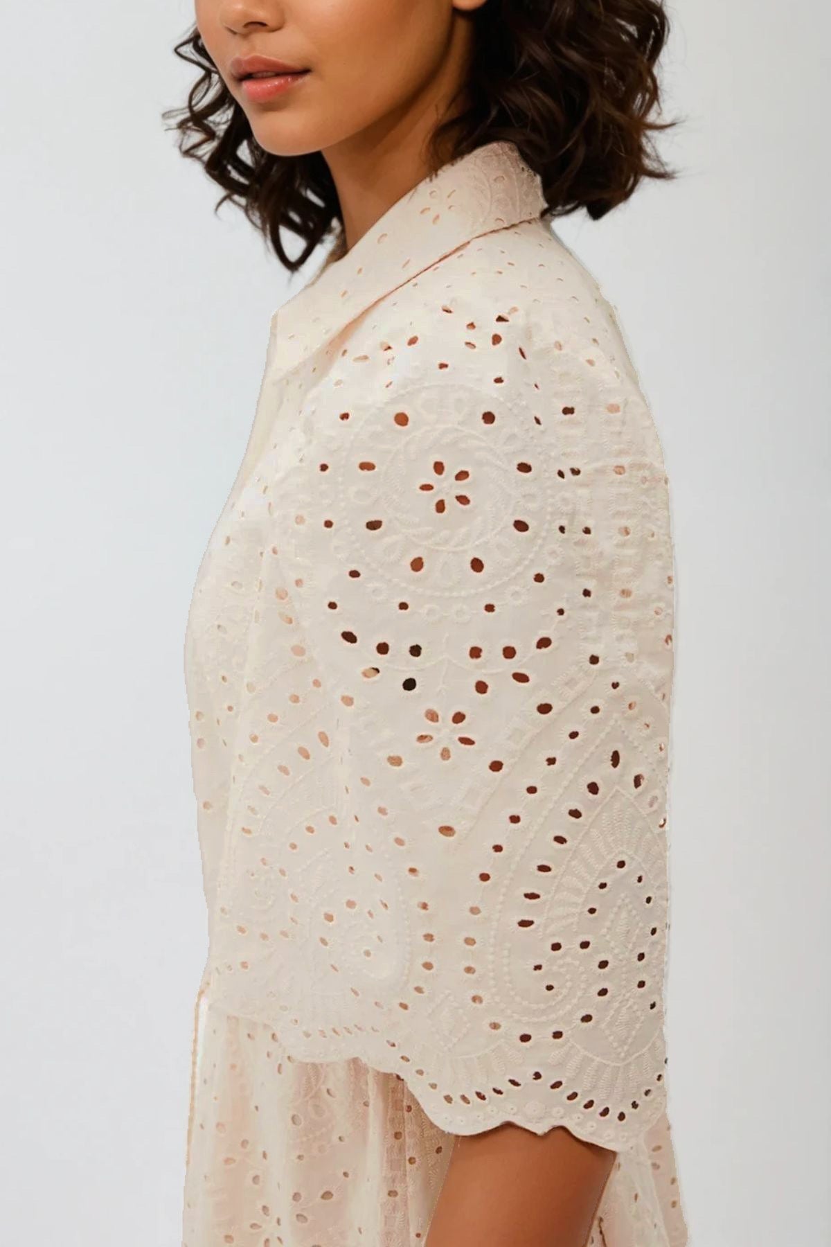 ODETTE Broderie Eyelet Midi Dress with Rope Tie (Cream)