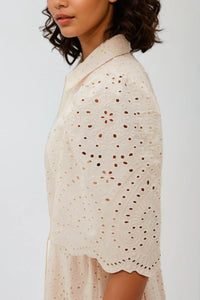 ODETTE Broderie Eyelet Midi Dress with Rope Tie (Cream)