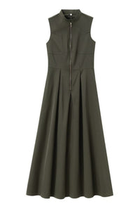 CARA Utility Zip Maxi Dress (Deep Olive Green)