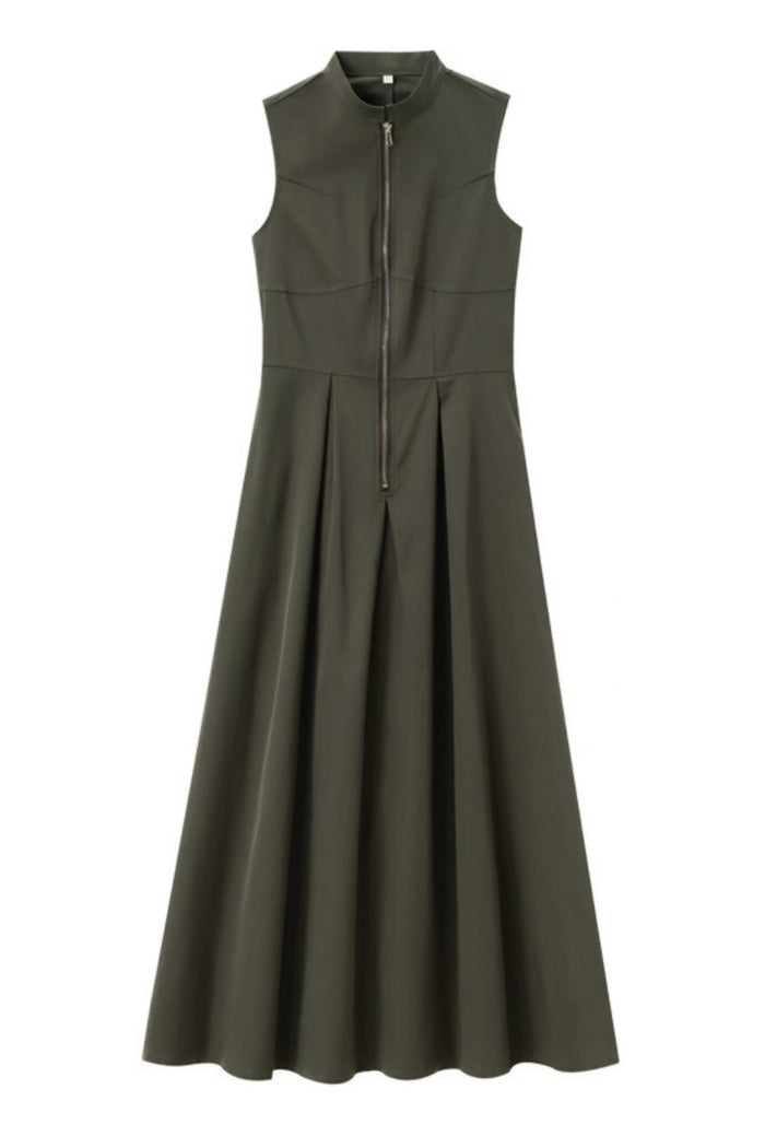 CARA Utility Zip Maxi Dress (Deep Olive Green)