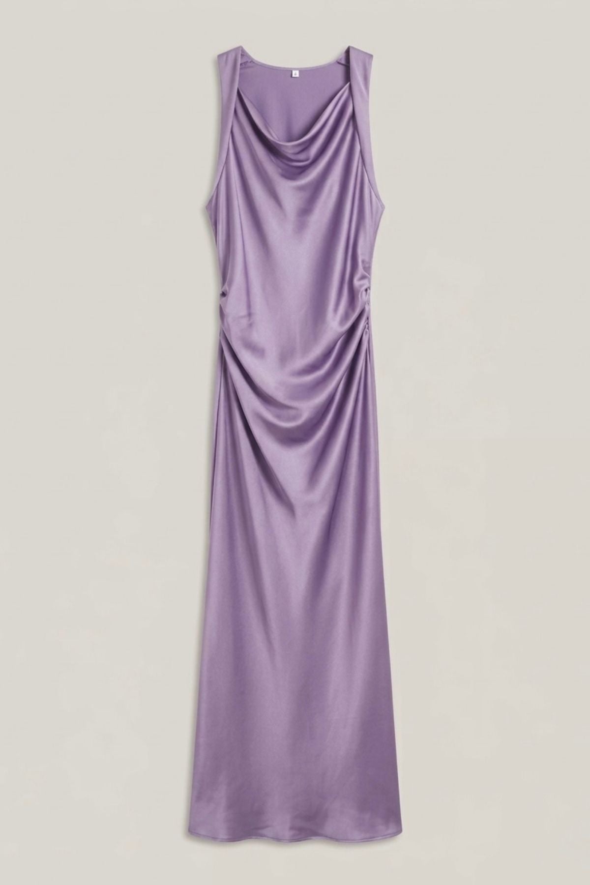 EVELYN Satin Cowl-Neck Midi Dress (Lavender)