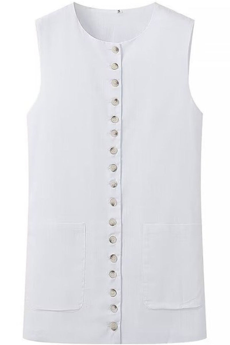 RAYA Linen Buttoned Vest Top (White)