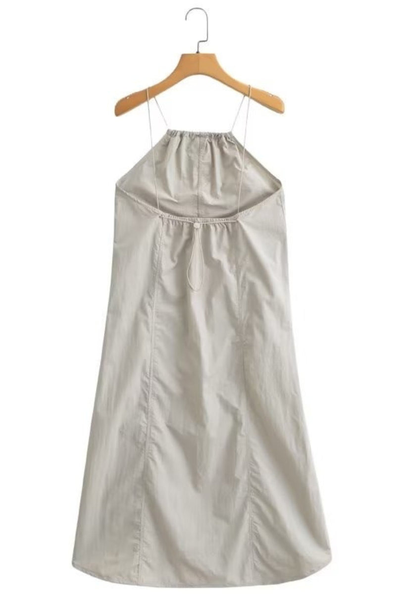 RAELYNN Halter Midi Parachute Dress W/ Toggle Drawstring Back & Hem (S 1930 Clothing RAELYNN Halter Midi Parachute Dress W/ Toggle Drawstring Back & Hem (S 1930 Clothing