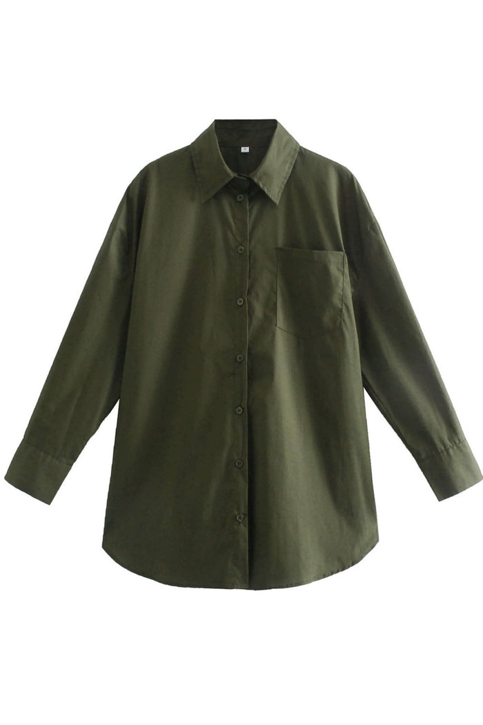 ESTHER Oversized Button-Down Pocket Shirt (Army Green)