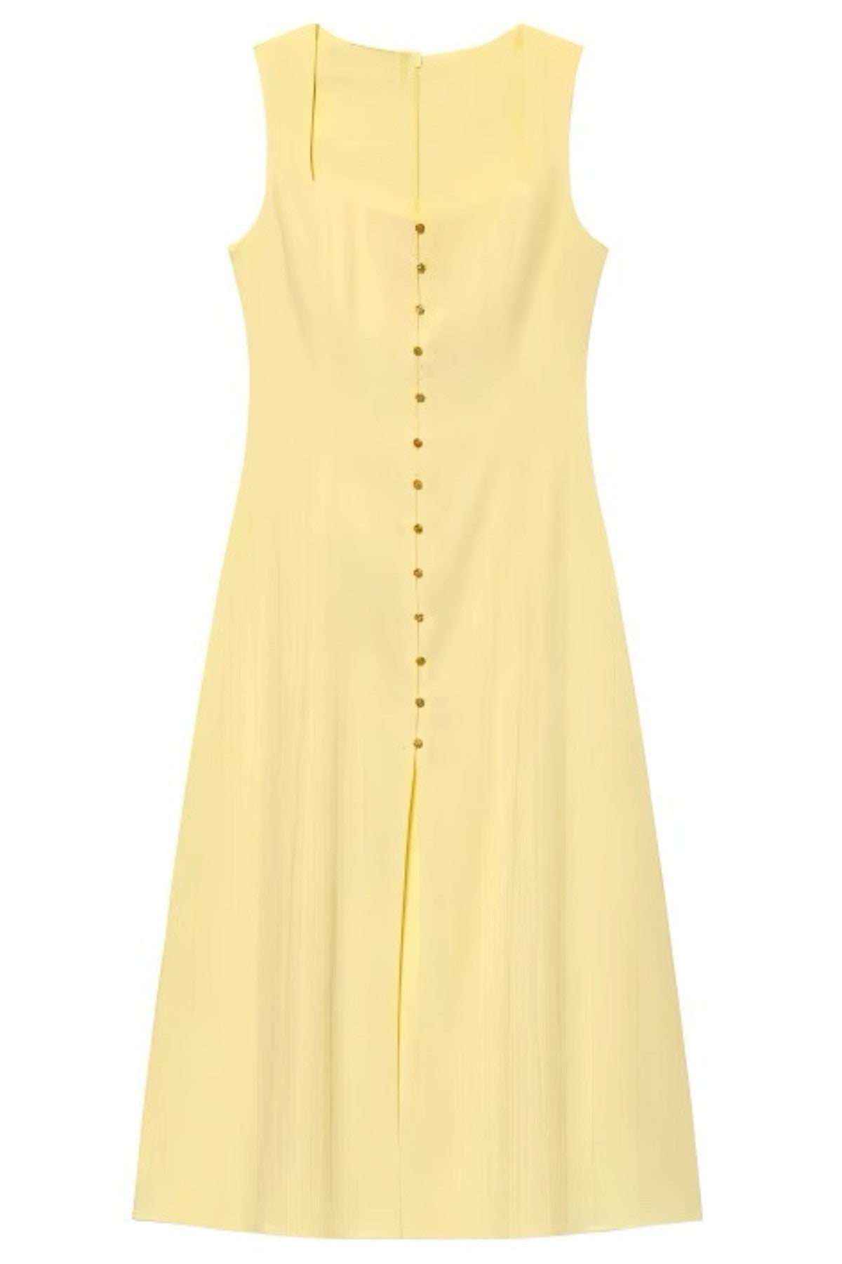 SOLENE Linen Button-Front Midi Dress (Butter Yellow)