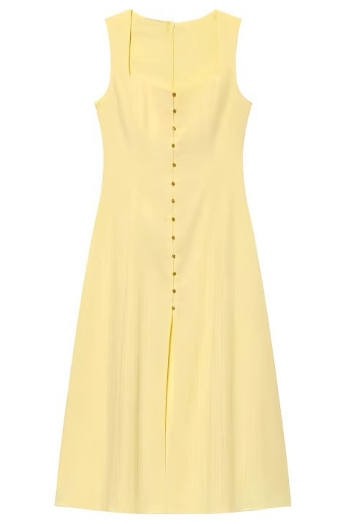 SOLENE Linen Button-Front Maxi Dress (Butter Yellow)