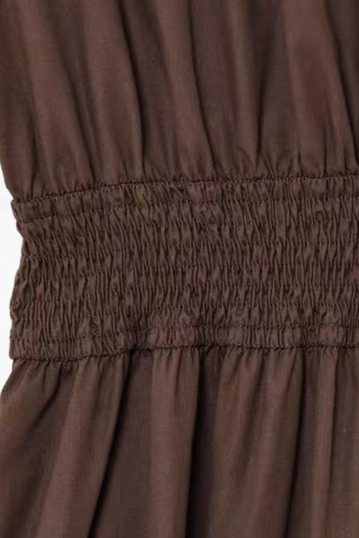 CELINE Smocked Waist Cotton Midi Dress with Pockets(Espresso Brown)