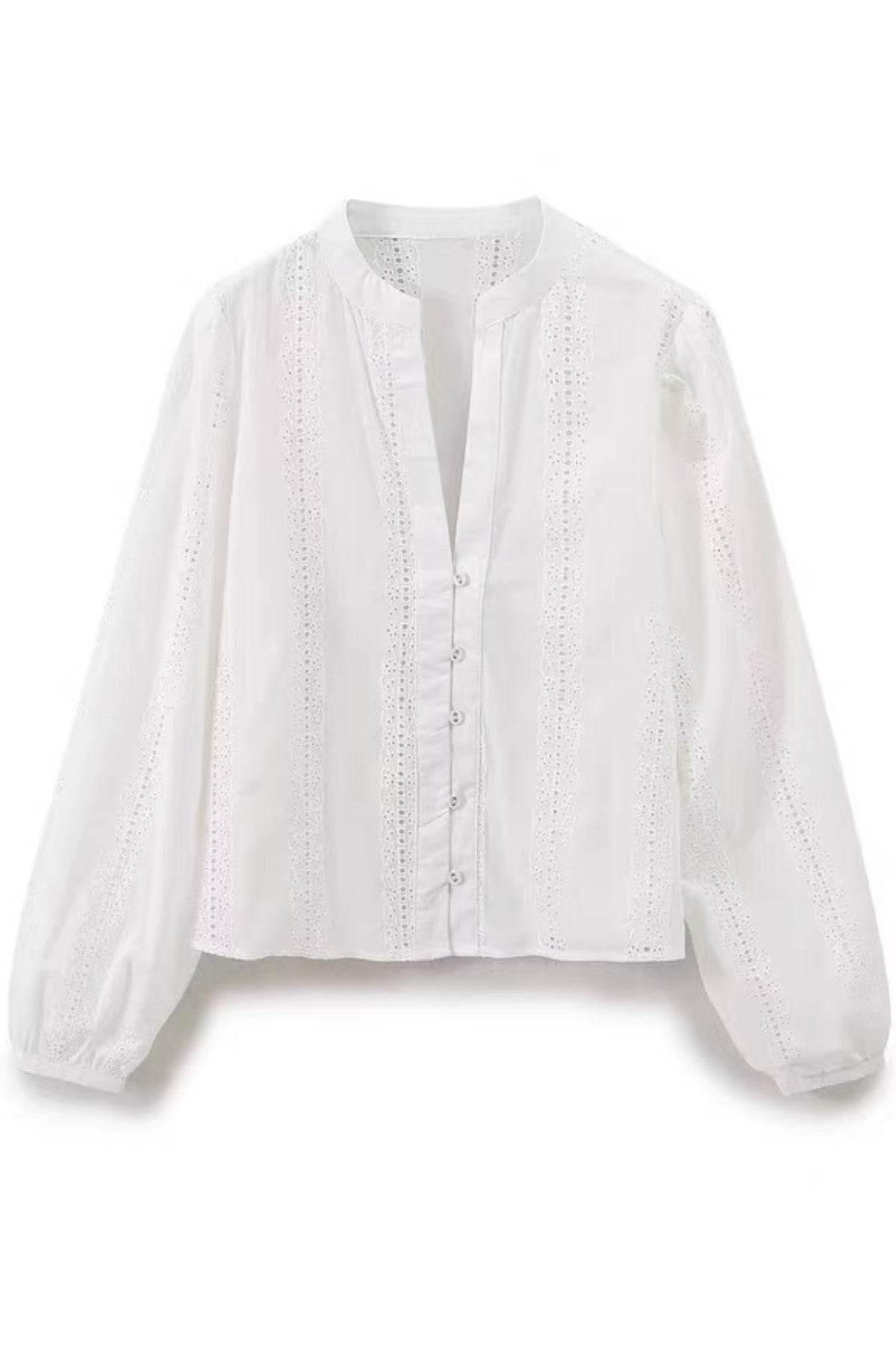 THEA Embroidered V-Neck Eyelet Blouse (White)