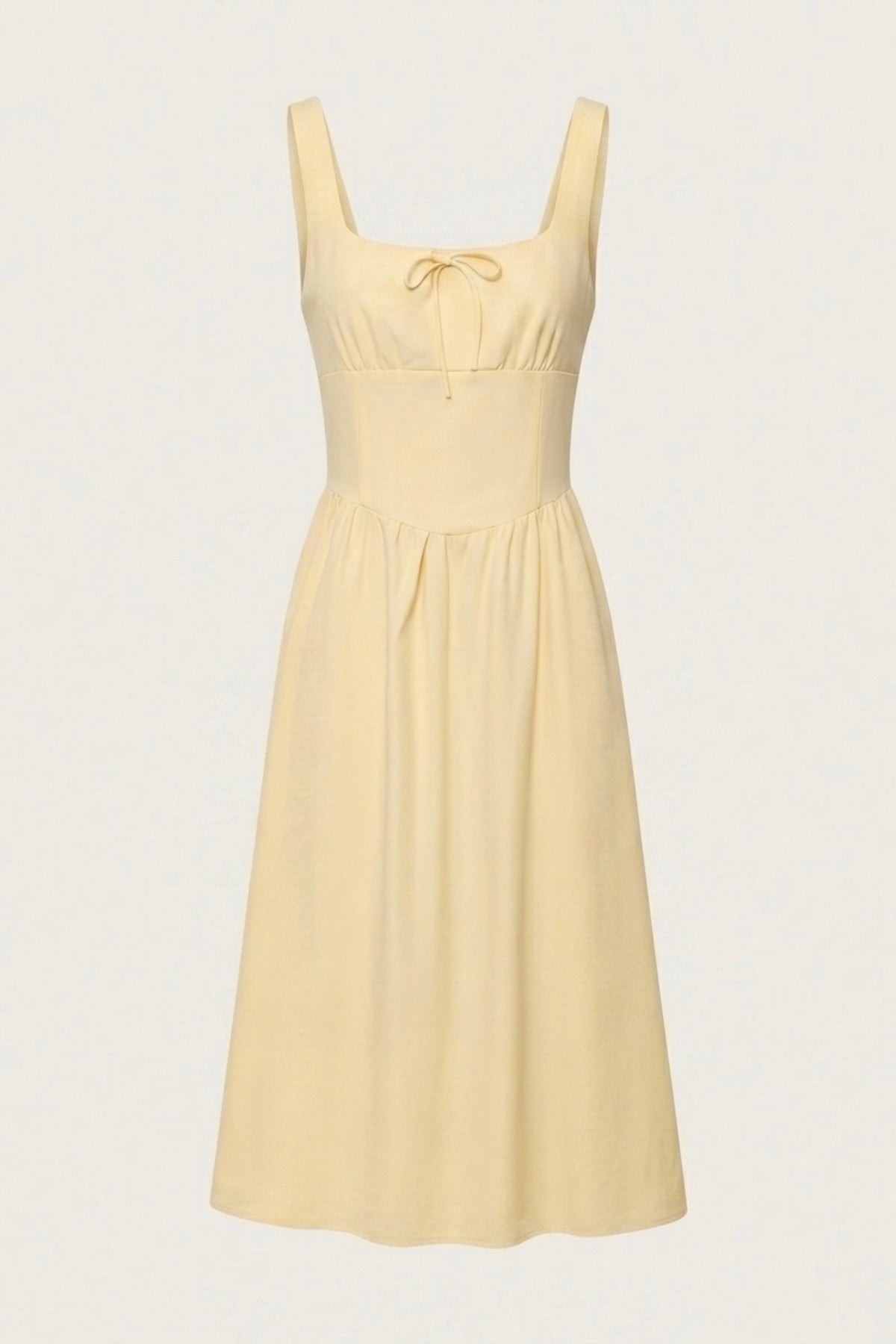 MARCELLA Square Neck Fit & Flare Midi Dress with Pockets (Butter Yellow)