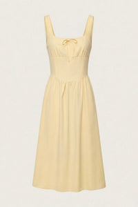 MARCELLA Square Neck Fit & Flare Midi Dress with Pockets (Butter Yellow)