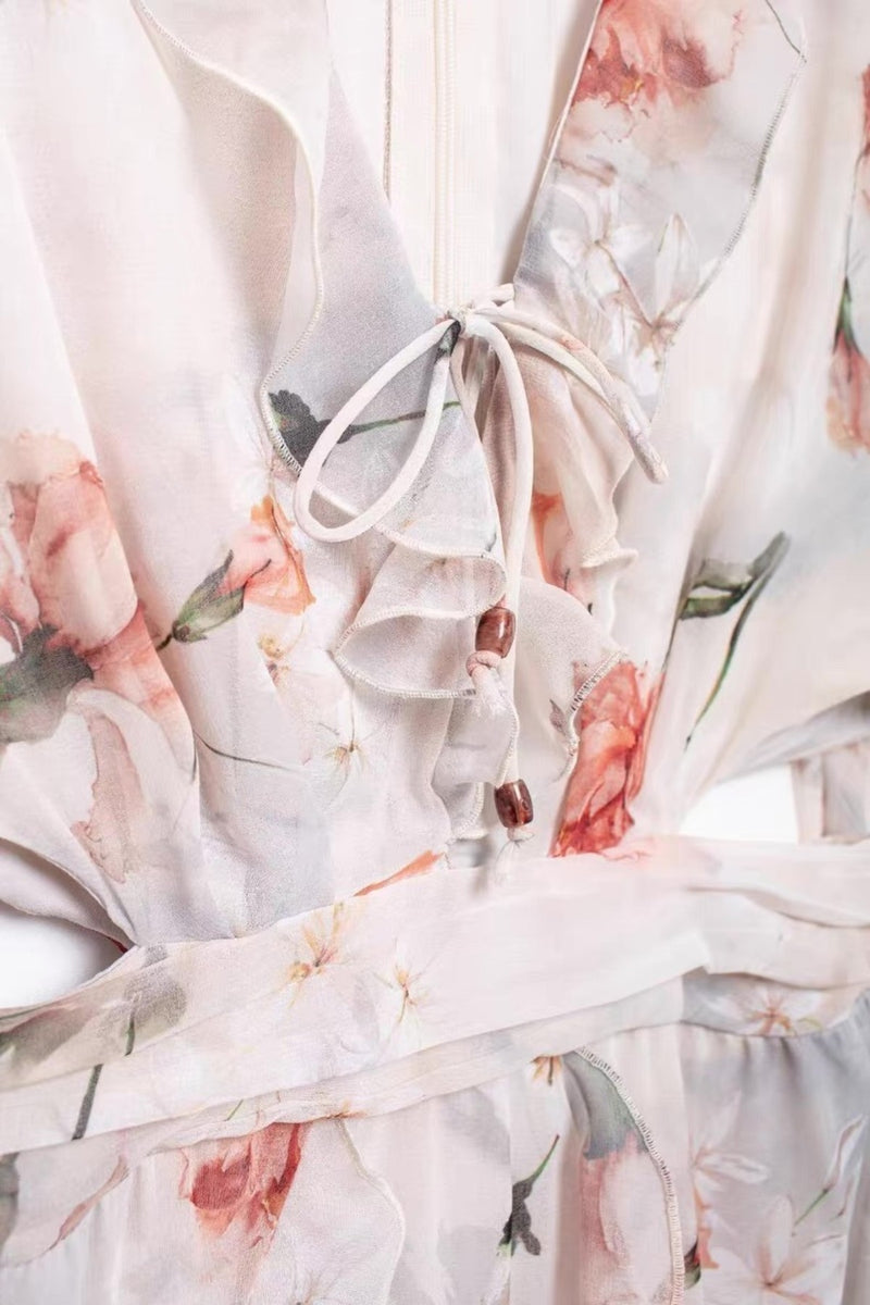LYANA Floral Cutout Chiffon Maxi Dress