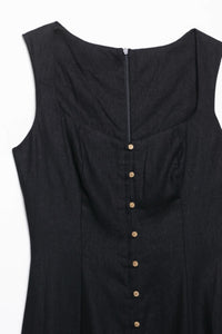 SOLENE Linen Button-Front Midi Dress (Black)