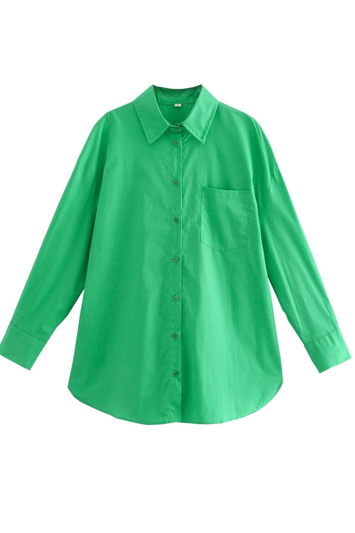ESTHER Oversized Button-Down Pocket Shirt (Cool Green)