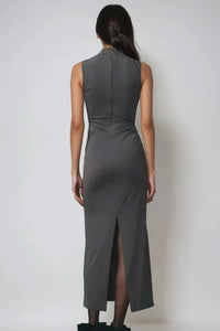 VELA Sculpt Midi Dress – Sleek Jersey Edition (Mink Gray)