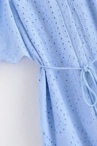 ODETTE Broderie Eyelet Midi Dress with Rope Tie (Powder Blue)