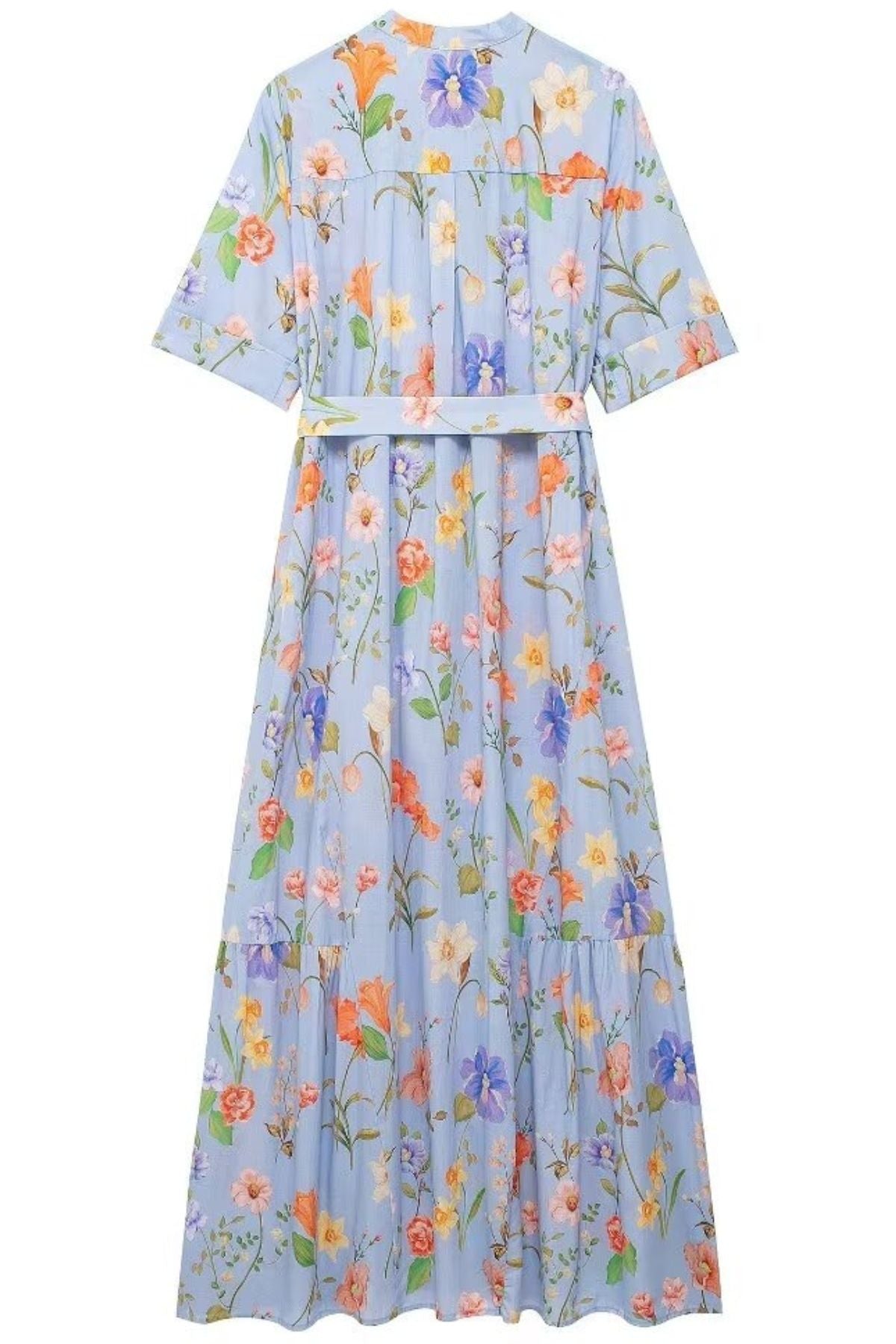 NAYELI Floral Button-Down Tie-Waist Maxi Dress (Powder Blue)