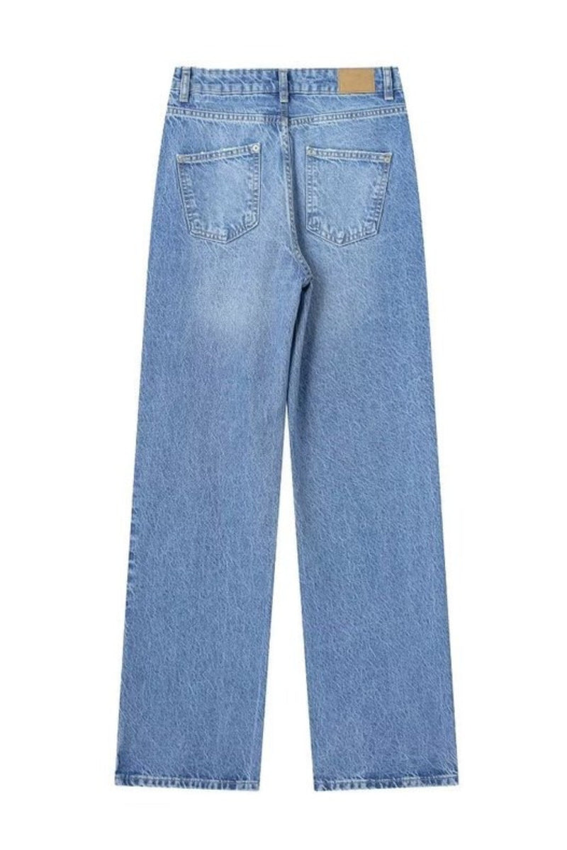 BLAKE High-Waist Straight Leg Full Length Jeans (Blue Washed)