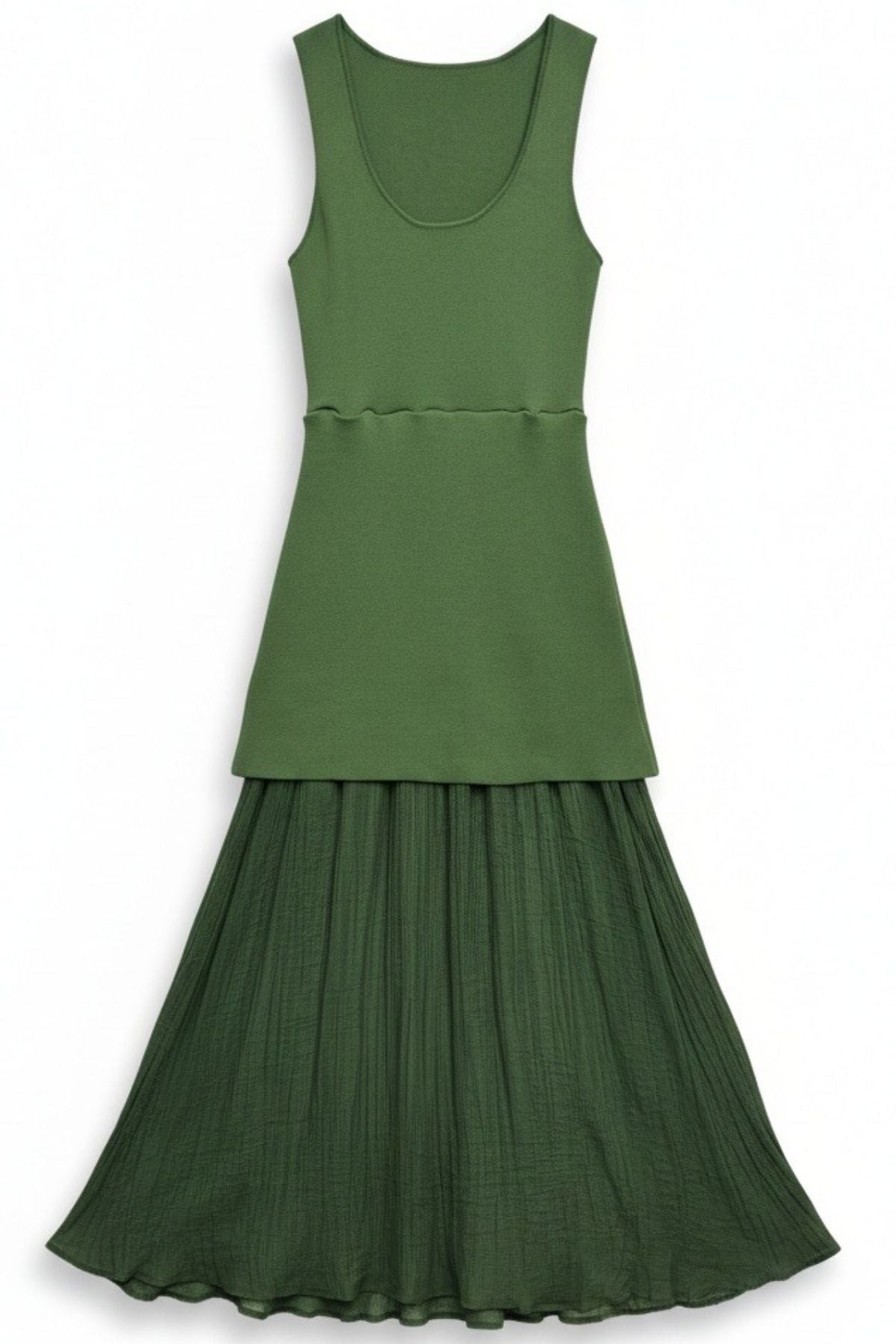 INARA Knit Pleated Maxi Dress (Forest Green)