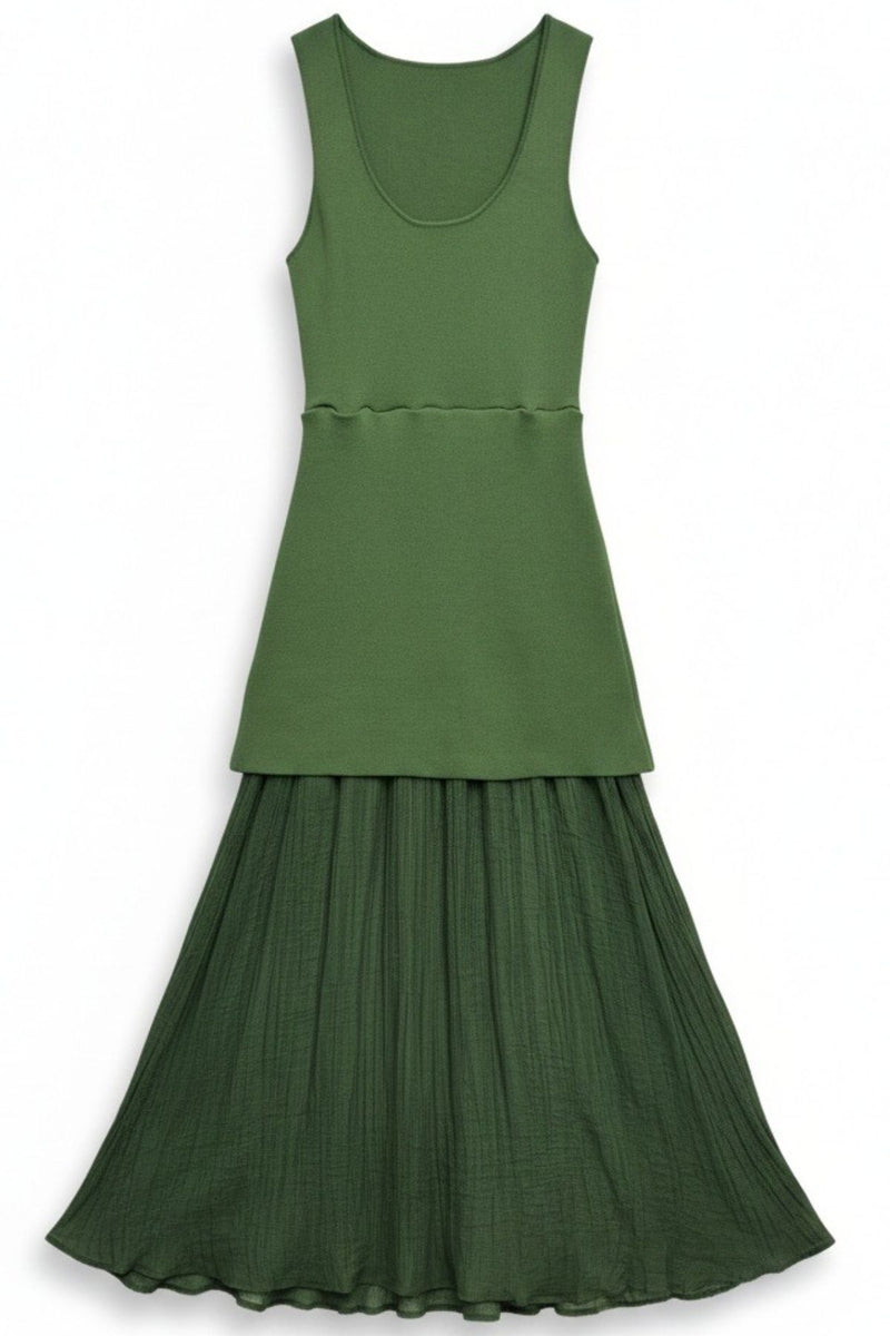INARA Knit Pleated Maxi Dress (Forest Green)