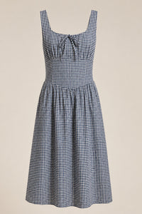 MARCELLA Square Neck Fit & Flare Midi Dress with Pockets (Blue Gingham)