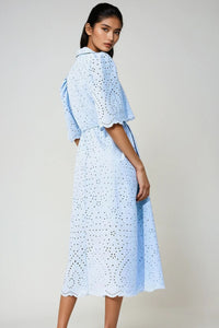 ODETTE Broderie Eyelet Midi Dress with Rope Tie (Powder Blue)