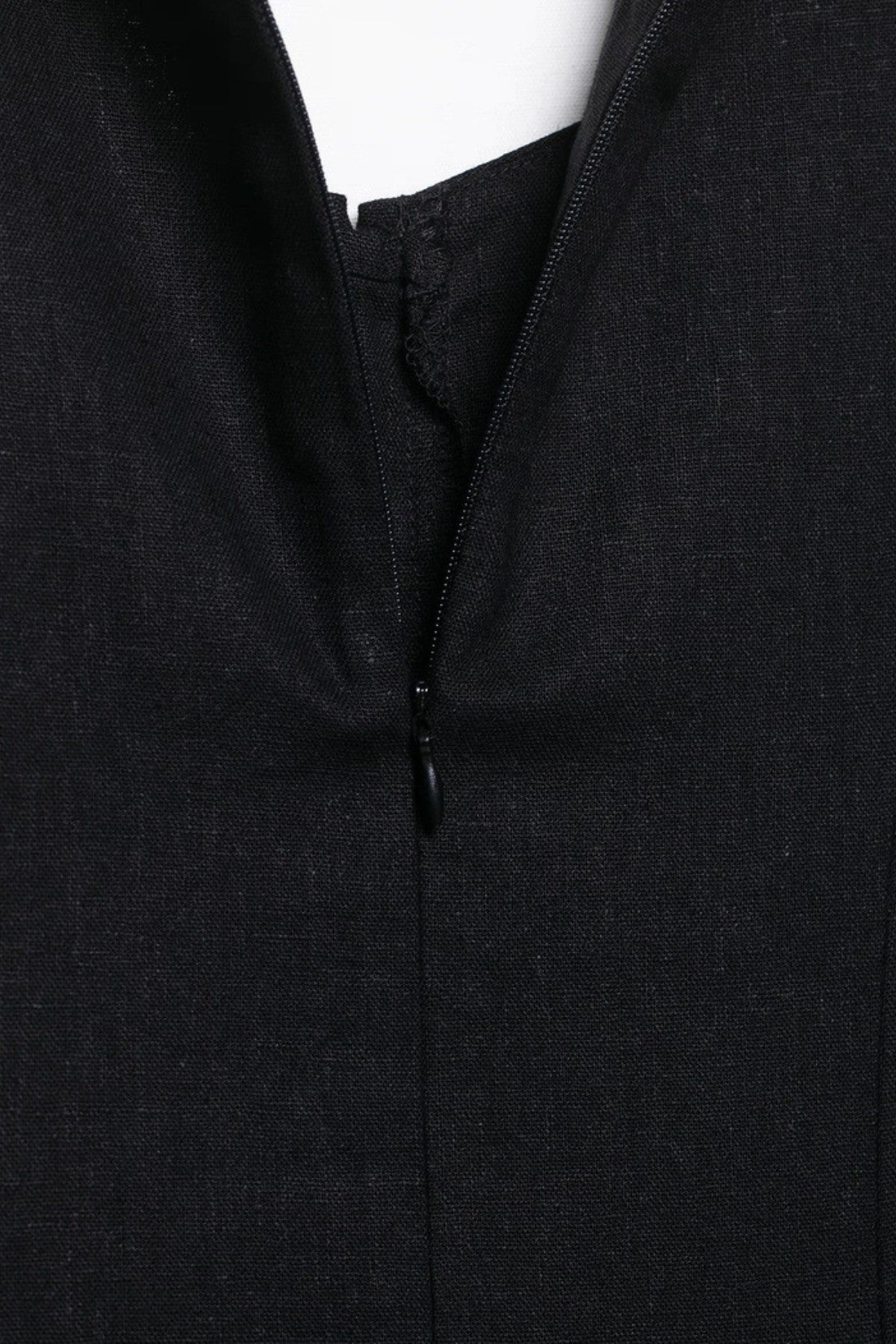 SOLENE Linen Button-Front Midi Dress (Black)