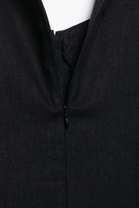 SOLENE Linen Button-Front Midi Dress (Black)