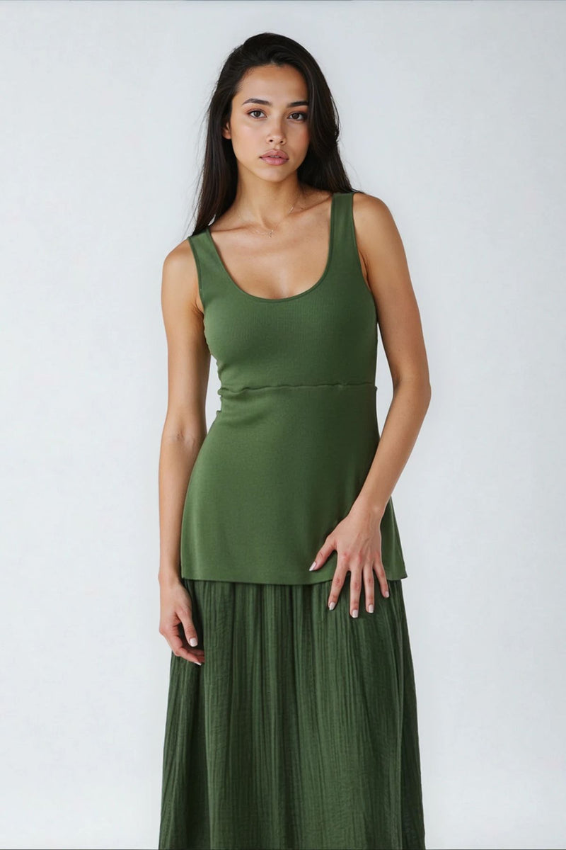 INARA Knit Pleated Maxi Dress (Forest Green)