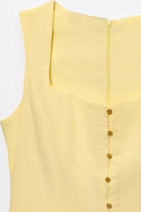 SOLENE Linen Button-Front Midi Dress (Butter Yellow)