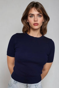 MAYA Crew Knit Tee (Navy Blue)