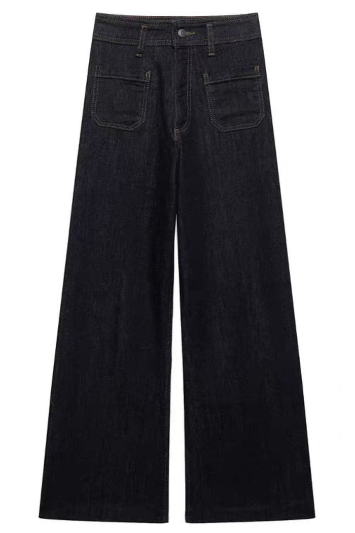 REEVE Plus Size High-Waist Wide Leg Jeans (Washed Black)